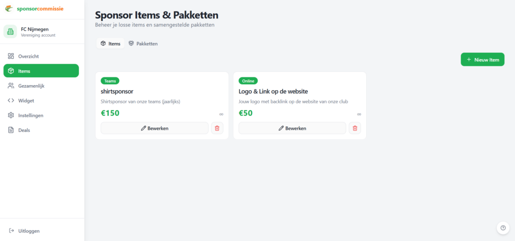 sponsoritems toevoegen